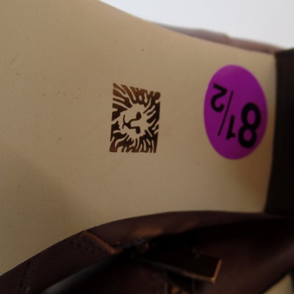 Anne Klein Brown Leather Ankle Boots Zip Up  Sz 8.5 Goldtone Hardware Buckles - Picture 16 of 16